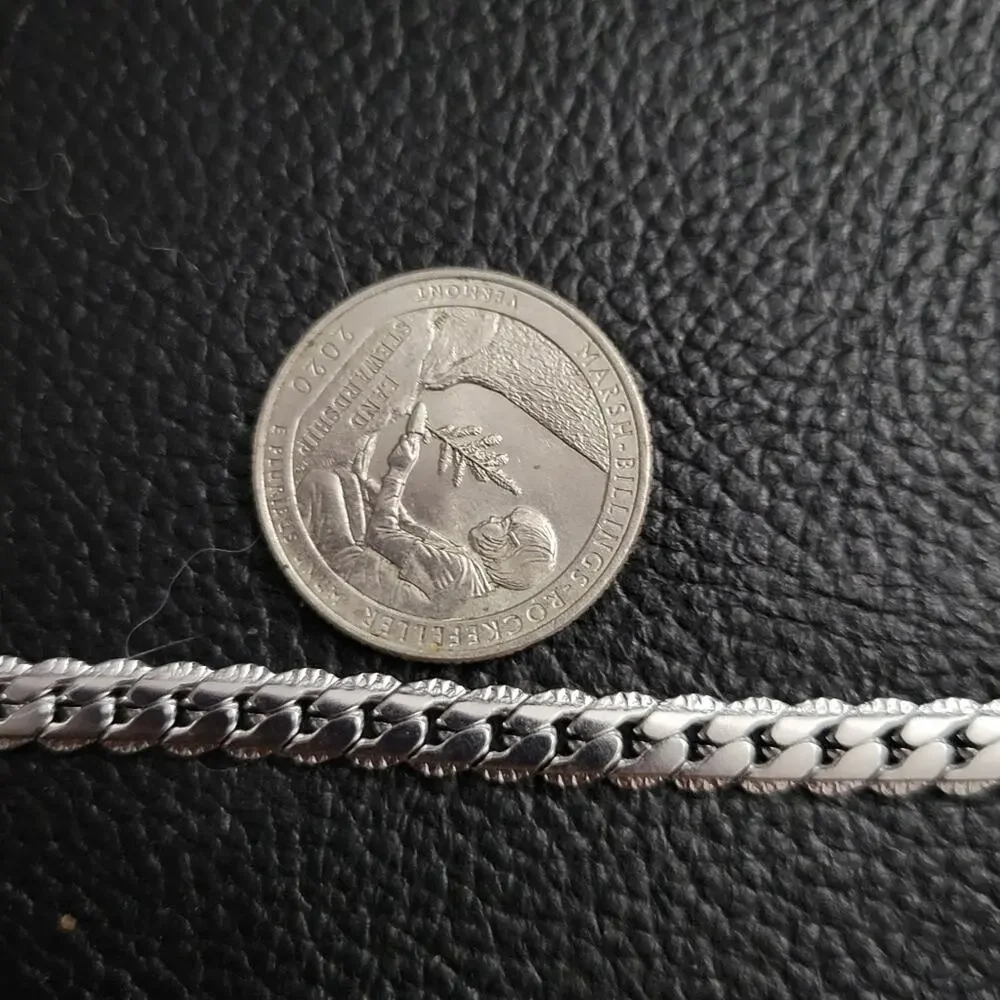 Silver stainless steel textured cuban chain necklace
